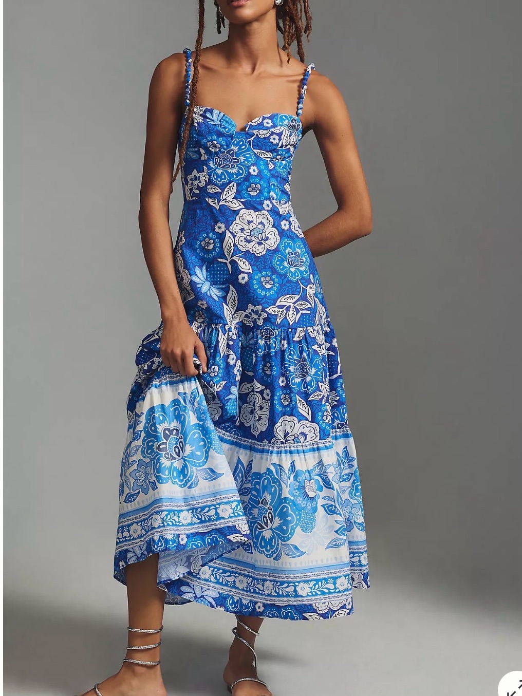 Farm Rio Blue & White Floral Tiered Maxi Dress